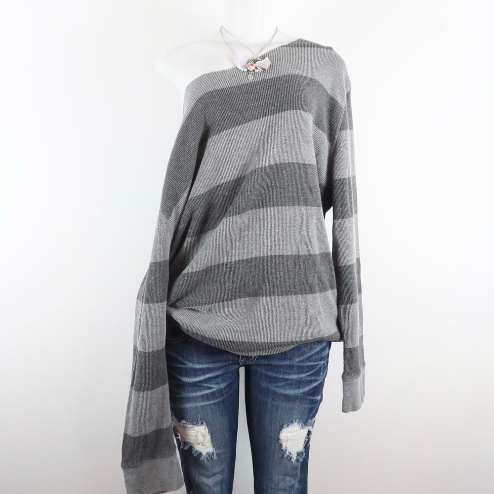 vintage y2k gray striped knit sweater 2000s oversized long sleeve